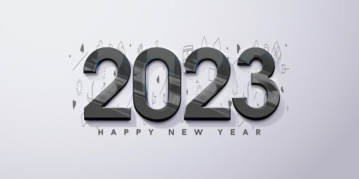 Vector fondo de feliz año nuevo 2023 con ilustración de número 3d.