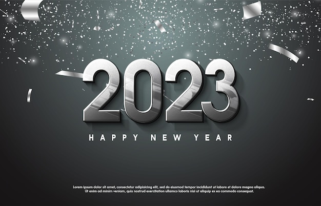 Fondo de feliz año nuevo 2023 con ilustración número 3D.