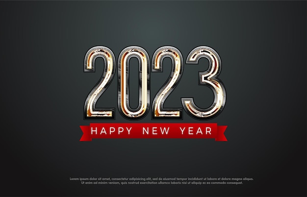 Fondo de feliz año nuevo 2023 con ilustración número 3D.