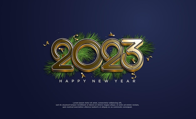 Fondo de feliz año nuevo 2023 con número de oro 3D