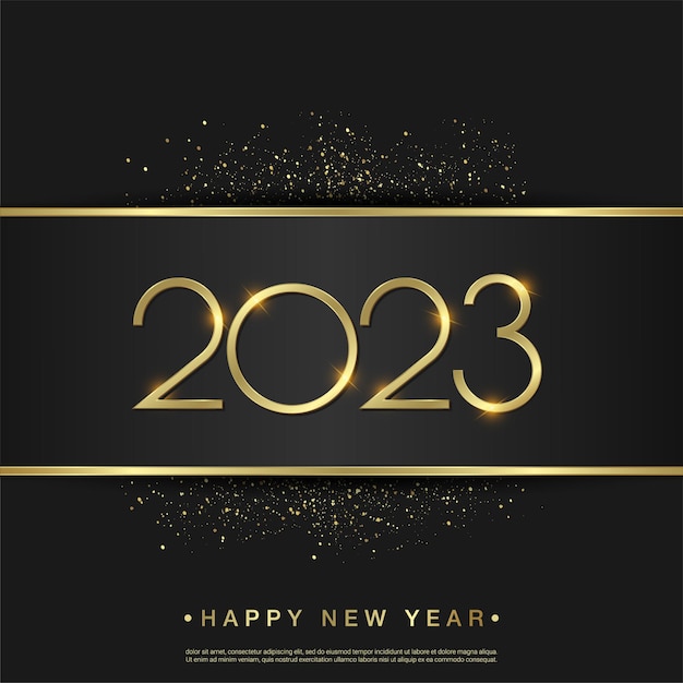 Fondo de feliz año nuevo 2023. números de oro sobre fondo cuadrado.
