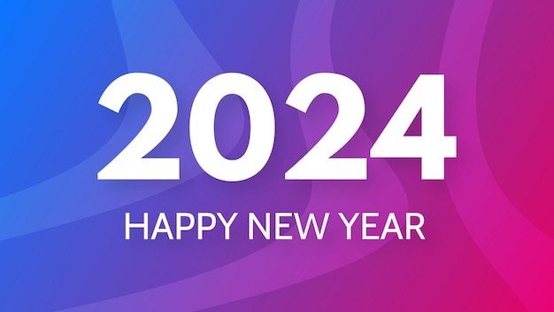 Fondo de Feliz Año Nuevo 2024 Moderna plantilla de banner de felicitación con números blancos de Año Nuevo 2024 en fondo púrpura abstracto con líneas Ilustración vectorial