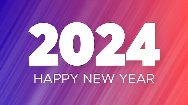 Fondo de Feliz Año Nuevo 2024 Moderna plantilla de banner de felicitación con números blancos de Año Nuevo 2024 en fondo púrpura abstracto con líneas Ilustración vectorial