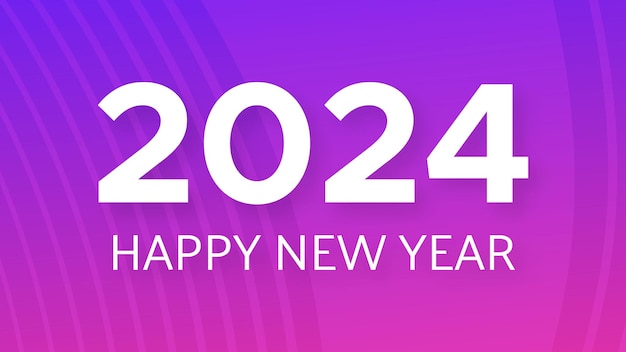Fondo de Feliz Año Nuevo 2024 Moderno patrón de pancarta de saludos con números blancos de Año Nuevo 2022 en fondo púrpura abstracto con líneas Ilustración vectorial