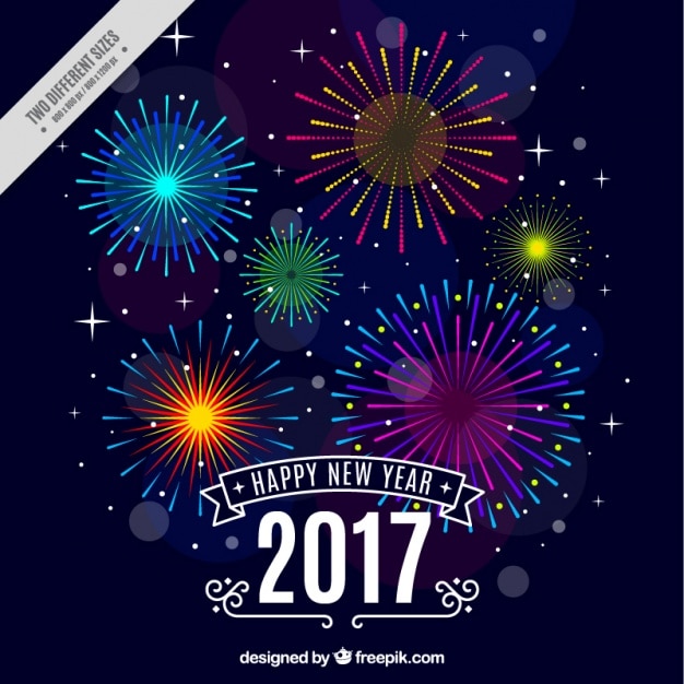 Vector fondo de feliz año nuevo con fuegos artificiales coloridos