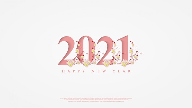 Fondo de feliz año nuevo en rosa con flores.