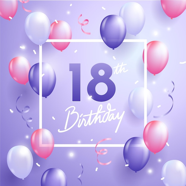 Fondo de feliz cumpleaños 18 con globos realistas