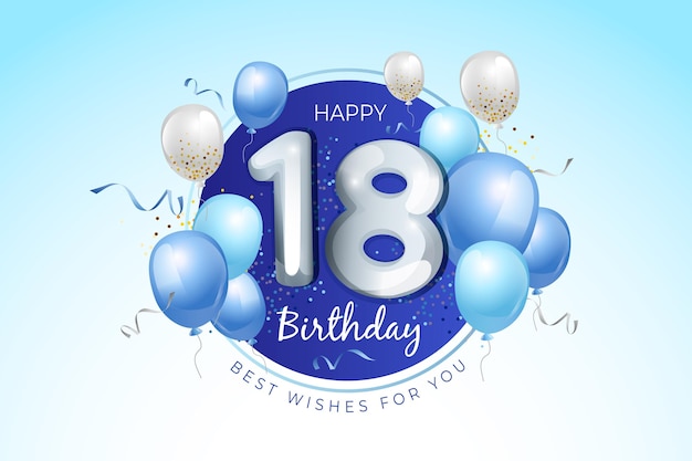 Fondo de feliz cumpleaños 18 con globos realistas