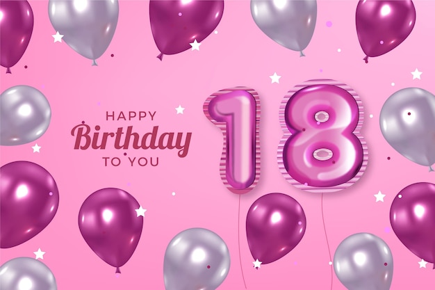 Fondo de feliz cumpleaños 18 con globos realistas