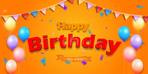 Fondo de feliz cumpleaños de banner realista con vector premium de bandera y globo