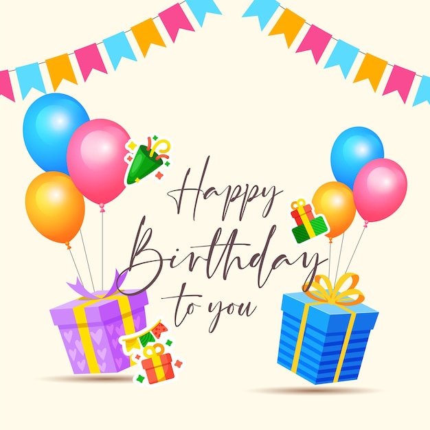 Fondo de feliz cumpleaños con globo realista y confeti