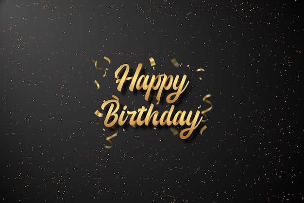 Fondo de feliz cumpleaños con texto dorado sobre negro