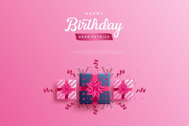 Fondo de feliz cumpleaños con tres hermosas cajas de regalo