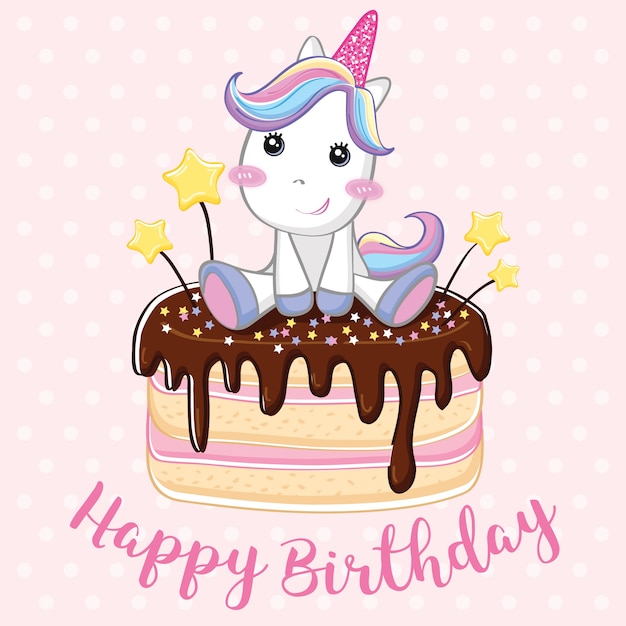 Vector fondo de feliz cumpleaños de unicornio