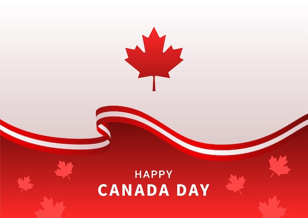 Fondo feliz del día de Canadá con la bandera nacional y la ilustración del vector de la hoja de arce rojo
