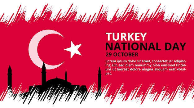 Fondo feliz del día nacional de Turquía con la pintura de la bandera y la ilustración histórica