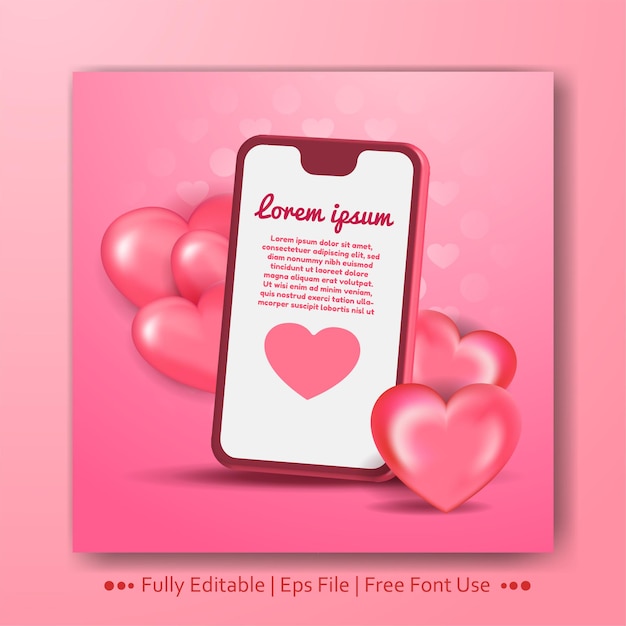 Fondo de feliz día de San Valentín con forma de corazón o amor realista móvil