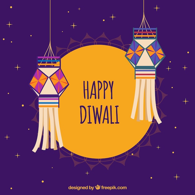 Fondo de feliz diwali con farolillos decorativos