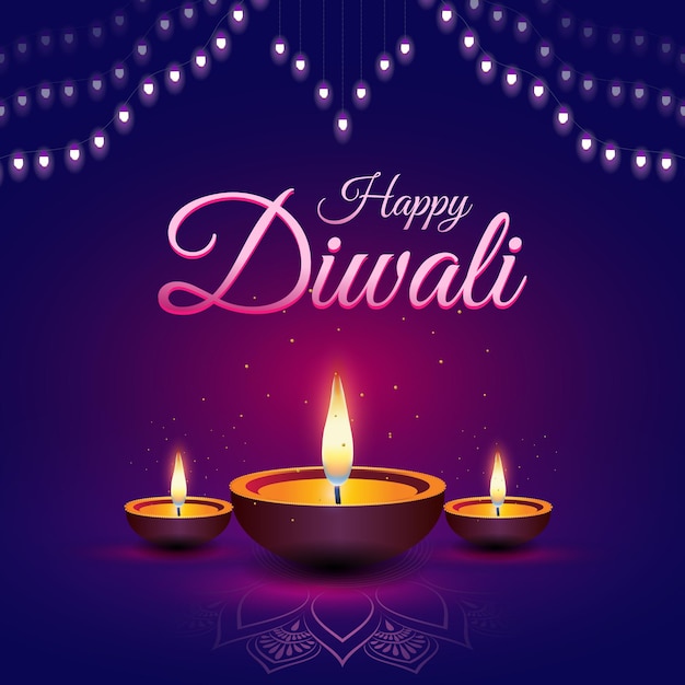 Fondo feliz diwali con fondo de luces decorativas