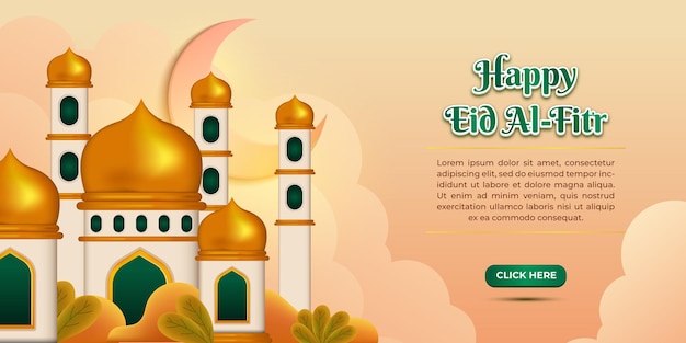 Fondo feliz eid alfitr con mezquita 3d