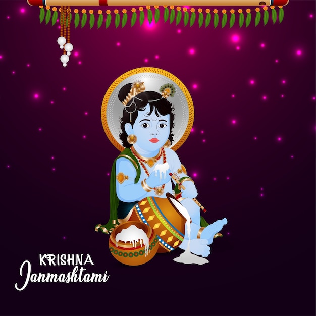 Fondo feliz de krishna janmashtami con matki y makhan