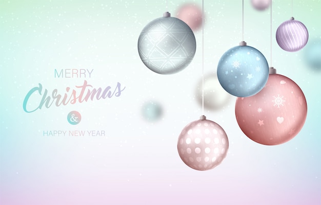 Fondo de feliz Navidad con adornos colgantes