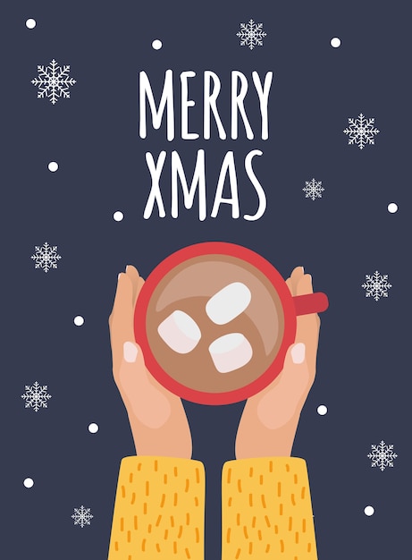 Fondo de feliz Navidad con chocolate caliente.