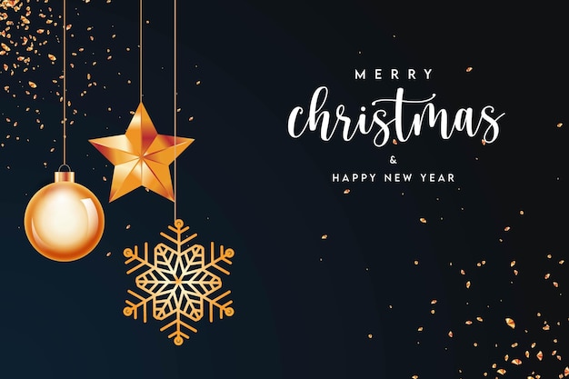 Fondo de feliz Navidad con copos de nieve estrella y hermoso fondo