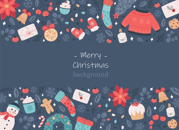Fondo de feliz navidad con elementos de temporada
