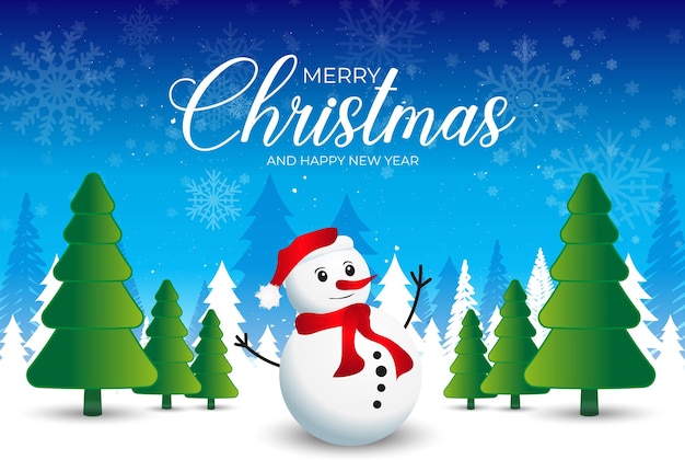 Fondo de feliz navidad con muñeco de nieve y ramas de árbol de navidad ilustración vectorial