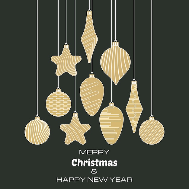 Fondo de feliz Navidad y próspero año nuevo con bolas de Navidad. Fondo de vector para tus tarjetas de felicitación, invitaciones, carteles festivos.