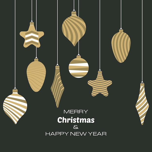Fondo de feliz Navidad y próspero año nuevo con bolas de Navidad. Fondo de vector para tus tarjetas de felicitación, invitaciones, carteles festivos.