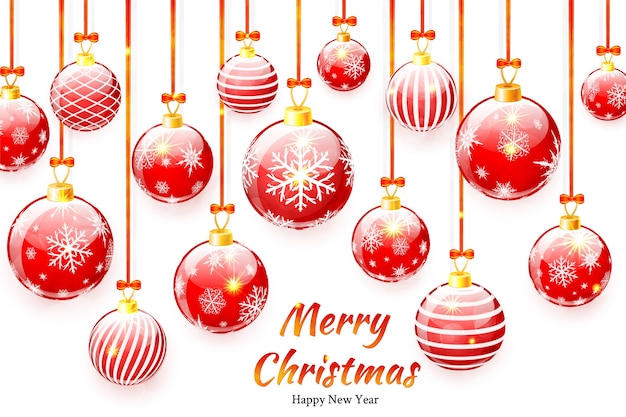 Fondo de feliz Navidad y próspero año nuevo con bolas rojas de Navidad