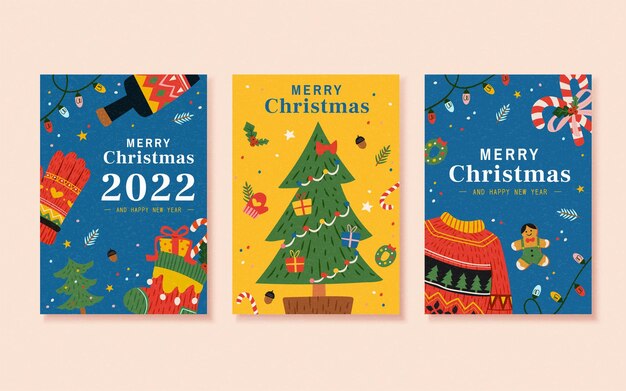 Fondo de Feliz Navidad y Próspero Año Nuevo dibujado a mano adecuado para tarjetas de felicitación, carteles o portadas navideñas