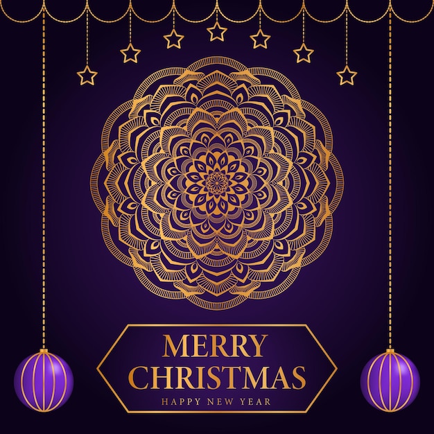 Fondo de feliz navidad y próspero año nuevo con diseño ornamental de mandala arabesco