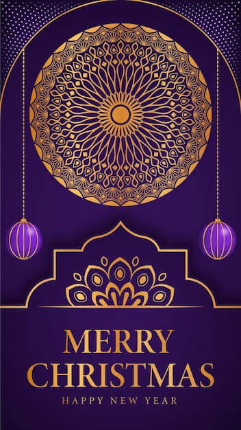 Fondo de feliz navidad y próspero año nuevo con diseño ornamental de mandala arabesco