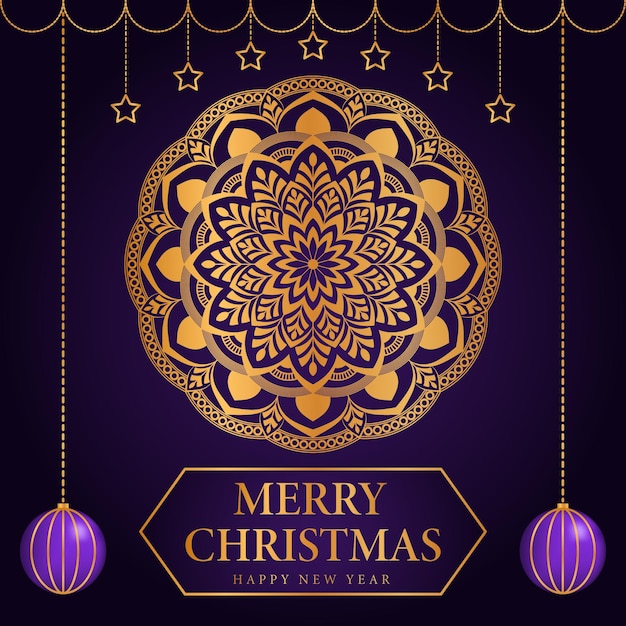 Fondo de feliz navidad y próspero año nuevo con diseño ornamental de mandala arabesco