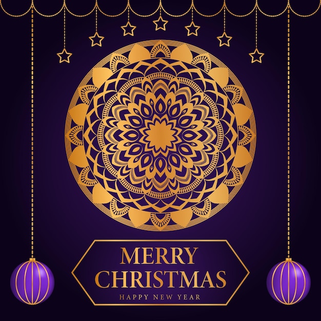 Fondo de feliz navidad y próspero año nuevo con diseño ornamental de mandala arabesco