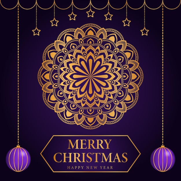Fondo de feliz navidad y próspero año nuevo con diseño ornamental de mandala arabesco