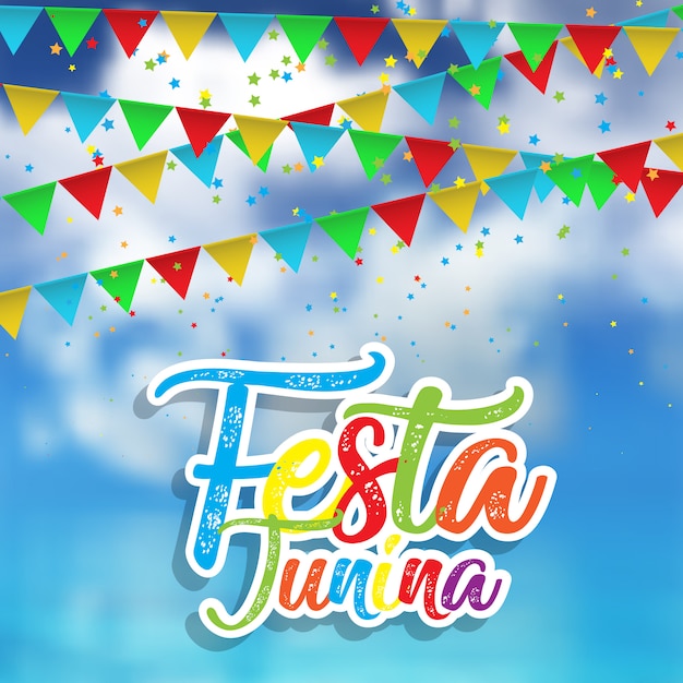 Fondo de festa junina con cielo desenfocado.