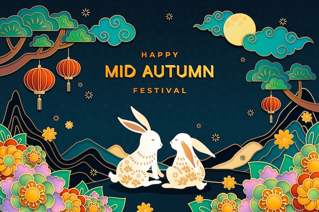 El fondo del festival de mediados de otoño de estilo papel
