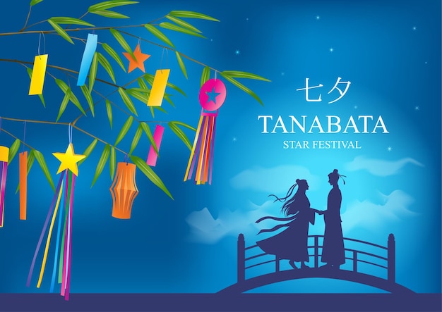 Fondo del festival de Tanabata o de las estrellas El encuentro de los amantes de las estrellas Traducción japonesa Noche del séptimo