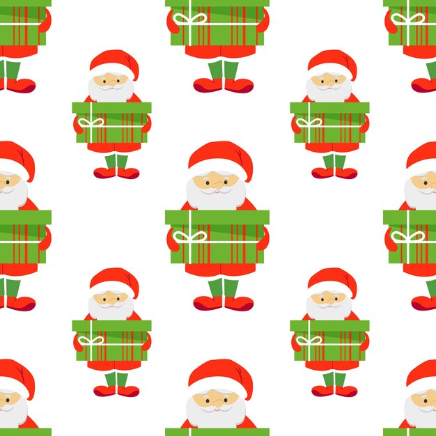 Fondo festivo sin fisuras con un tipo de Santa Claus y una gran caja de regalo en sus manos