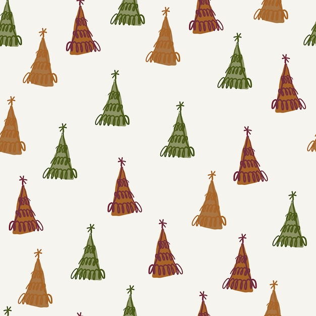 Fondo festivo de Navidad sin fisuras con colorido pino dibujar a mano