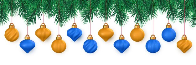 Fondo festivo de Navidad o Año Nuevo Ramas de abeto de Navidad con bolas rojas de Navidad Ilustración de Vector de fondo de vacaciones