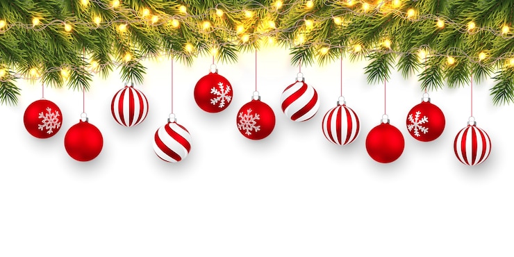 Vector fondo festivo de navidad o año nuevo. ramas de abeto de navidad con guirnaldas de luz y bolas rojas de navidad. antecedentes de vacaciones.