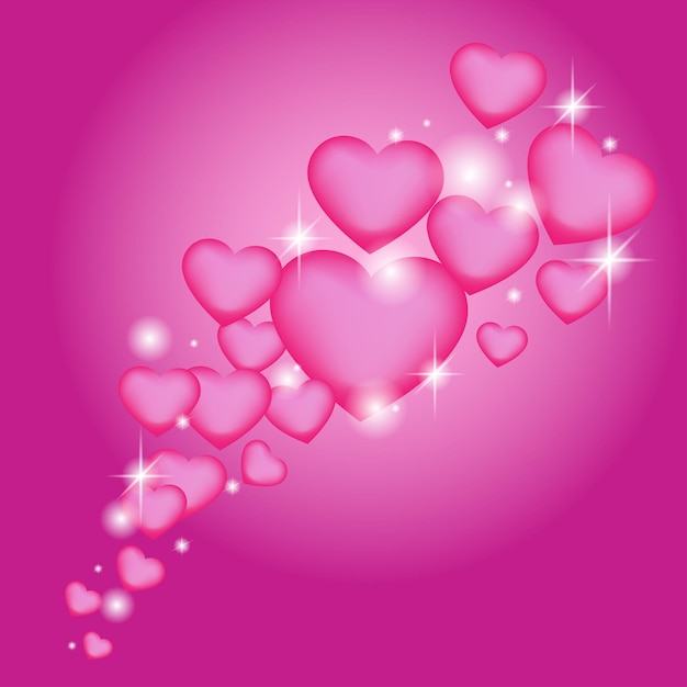 Fondo festivo rosa brillante con corazones. ilustración vectorial