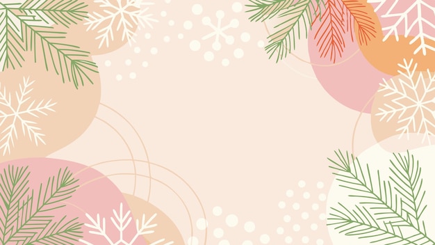 Fondo festivo de vacaciones de invierno con copos de nieve y ramas de pino
