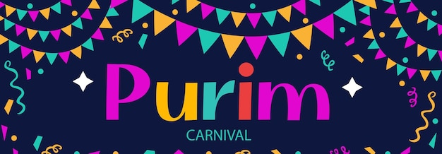 Fondo de fiesta judía feliz purim y cartel de feria de carnaval con máscaras de carnaval y artículos judíos tradicionales ilustración vectorial