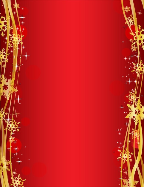 Fondo de fiesta de Navidad con copos de nieve dorados adornados sobre fondo rojo. Es posible crear tarjetas navideñas o pancartas.